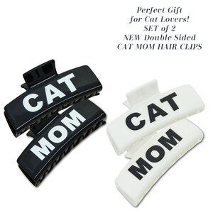 SET of 2 Deluxe High-Grip CAT Mom Pets White or Black Fashion Hair Claw Clips